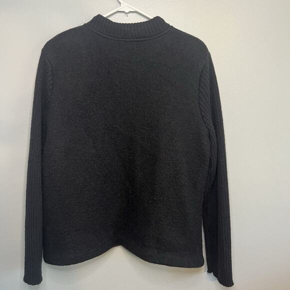 Vintage Christopher & Banks Women 100% Wool Cardigan Full Zip Sz L Black Japan - Picture 10 of 11